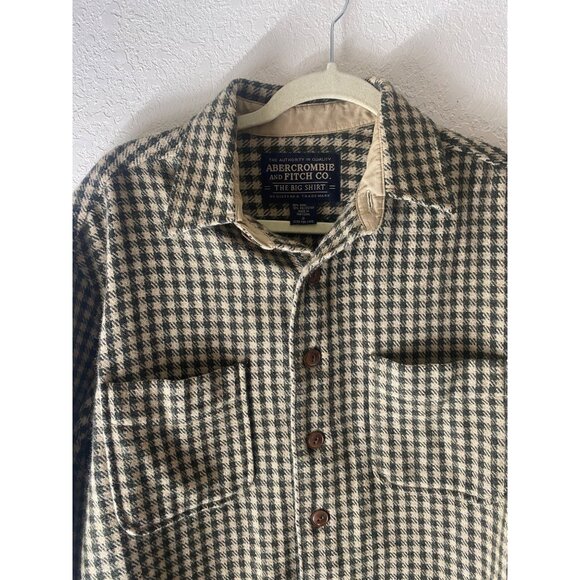 Abercrombie & Fitch Wool Blend Big Shirt Mens Size S Houndstooth Button Up Outdo - Picture 5 of 14